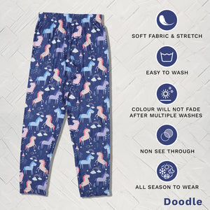 Doodle Girls  Leggings Unicorn Print Navy