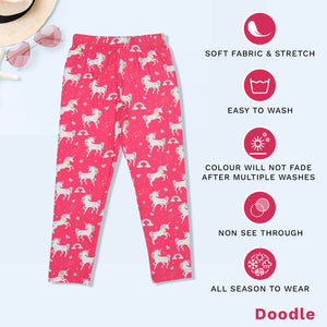 Doodle Girls  Leggings  Unicorn Print Pink