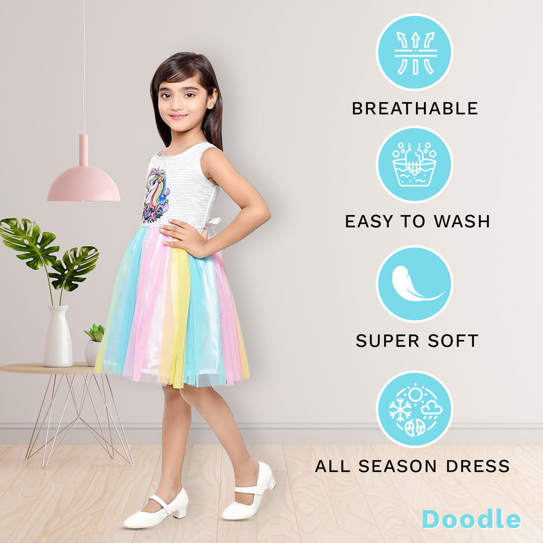 Doodle Fit and Flare Multi Net Unicorn Dress