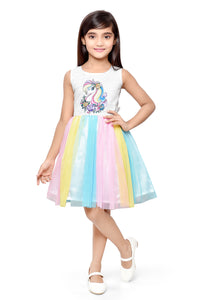 Doodle Fit and Flare Multi Net Unicorn Dress