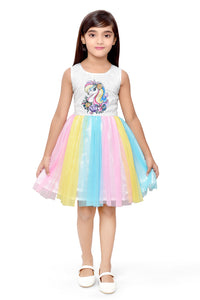 Doodle Fit and Flare Multi Net Unicorn Dress