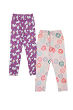 Load image into Gallery viewer, Doodle Girls Pack Of 2 Leggings AOP Printed Peach and Purple
