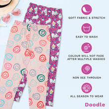 Load image into Gallery viewer, Doodle Girls Pack Of 2 Leggings AOP Printed Peach and Purple
