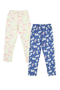 Doodle Girls Pack Of 2 Leggings AOP Printed Yellow and Blue