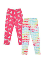 Load image into Gallery viewer, Doodle Girls Pack Of 2 Leggings AOP Printed Pink and White
