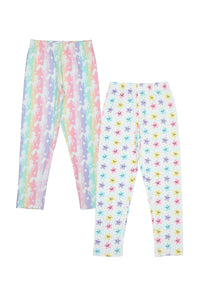 Doodle Girls Pack Of 2 Leggings AOP Printed White and Pink