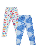 Load image into Gallery viewer, Doodle Girls Pack Of 2 Leggings AOP Printed Blue and White
