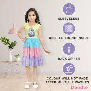 Doodle Unicorn Sleeveless Multi Net Party Dress