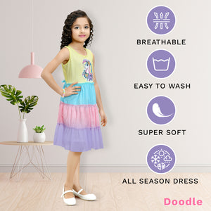 Doodle Unicorn Sleeveless Multi Net Party Dress