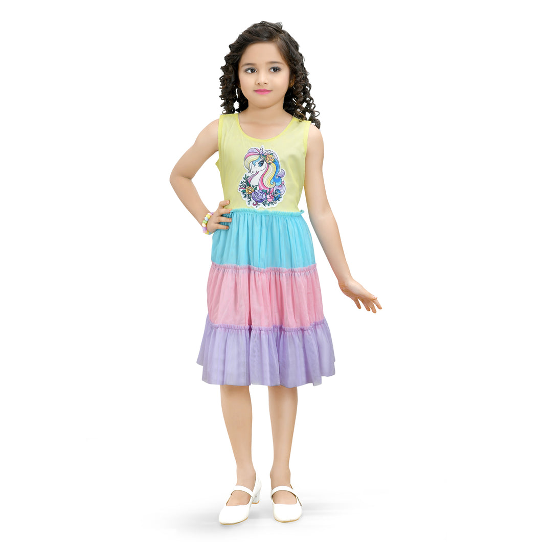 Doodle Unicorn Sleeveless Multi Net Party Dress