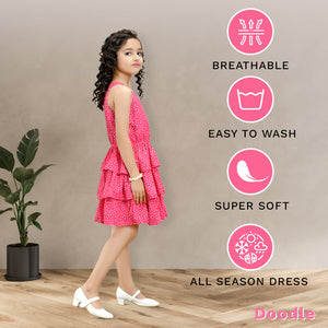 Doodle Polka Printed Step Dress With Sleeveless